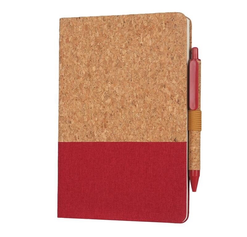 BORSA – eco-neutral A5 Cork Fabric Hard Cover Notebook and Pen Set – Red