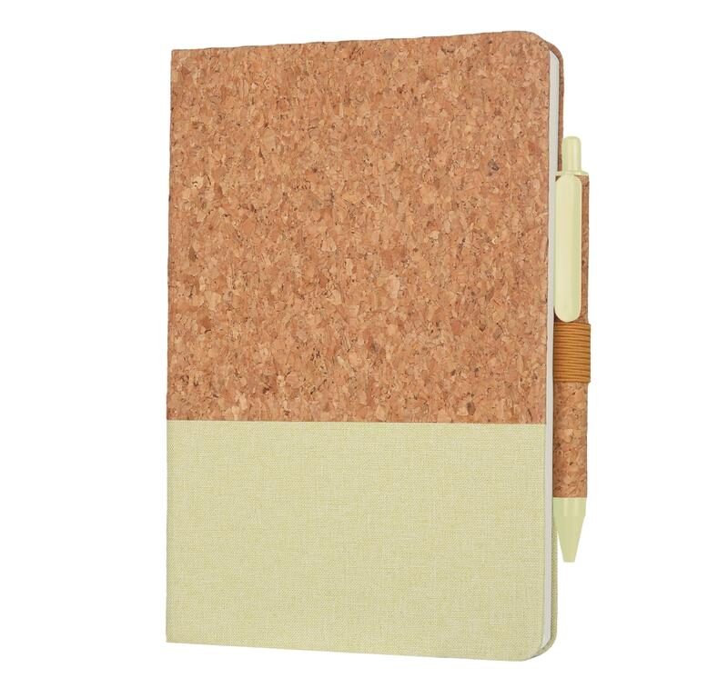 BORSA – eco-neutral A5 Cork Fabric Hard Cover Notebook and Pen Set – Green