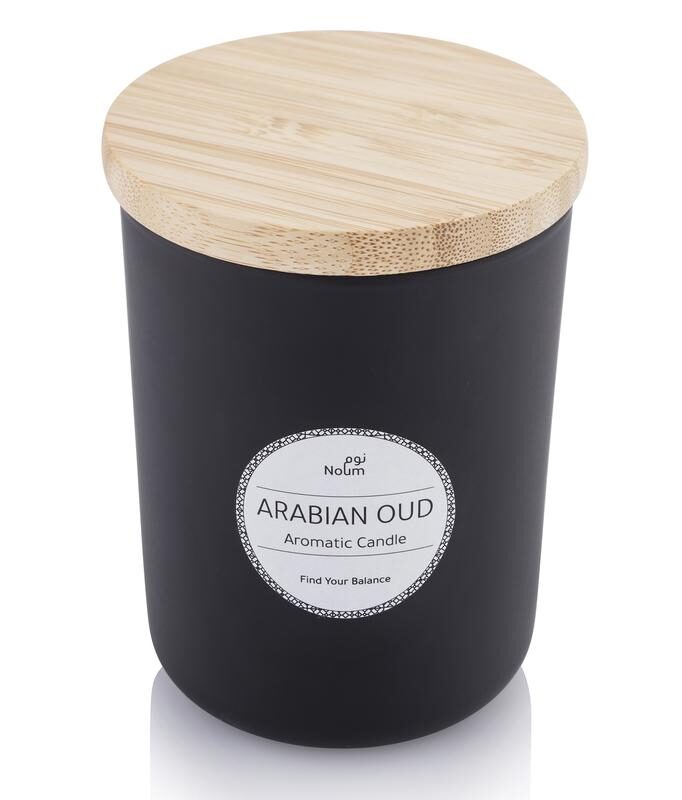 NOUM – Arabic Oudh Scented Glass Candle with Bamboo Lid – Black