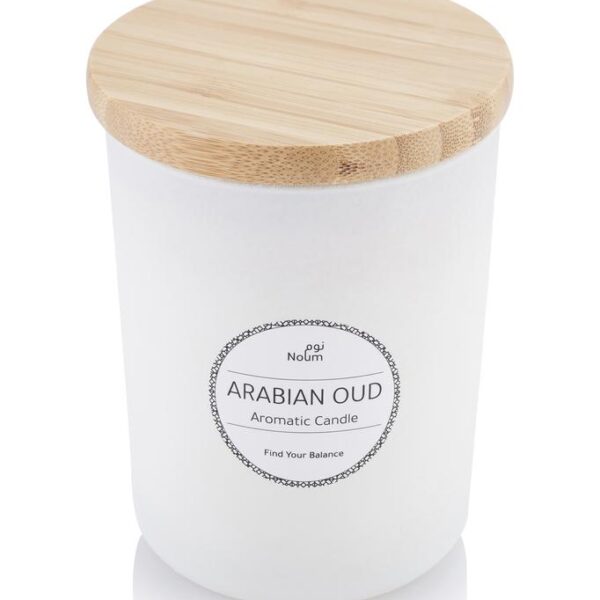NOUM – Arabic Oudh Scented Glass Candle with Bamboo Lid – White