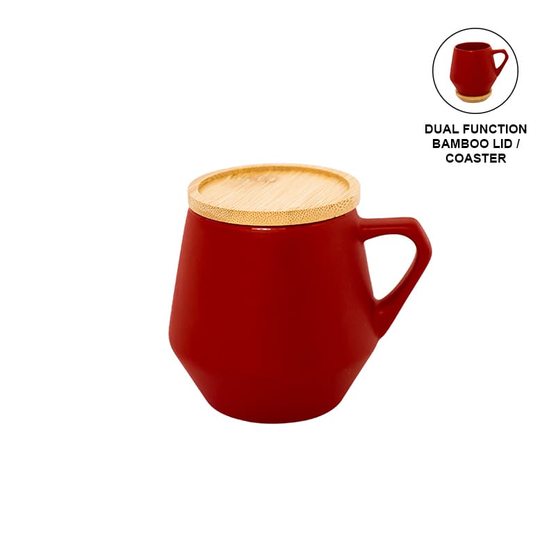 SEVILLA – eco-neutral Ceramic Mug with Bamboo Lid – Red