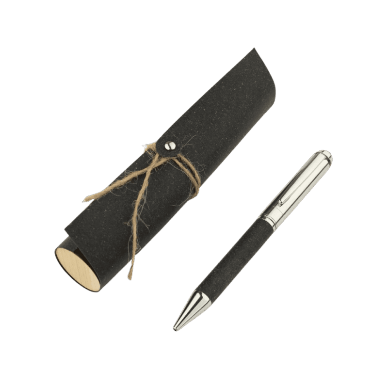 KORU – eco-neutral Metal Pen with Recycled Leather Barrel – Black