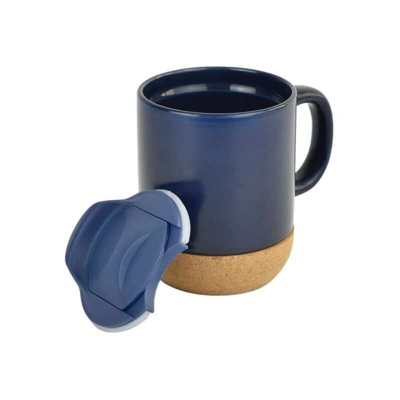 LUCCA – Giftology Ceramic Mug with Cork and Lid – Navy Blue