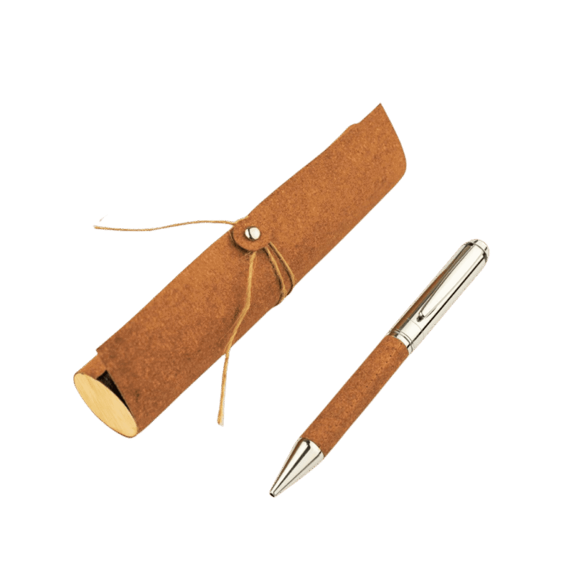 KORU – eco-neutral Metal Pen with Recycled Leather Barrel – Brown