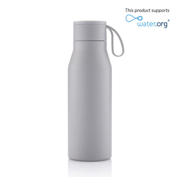 R-NEBRA – CHANGE Collection Recycled Stainless Steel Vacuum Bottle with Loop – Grey