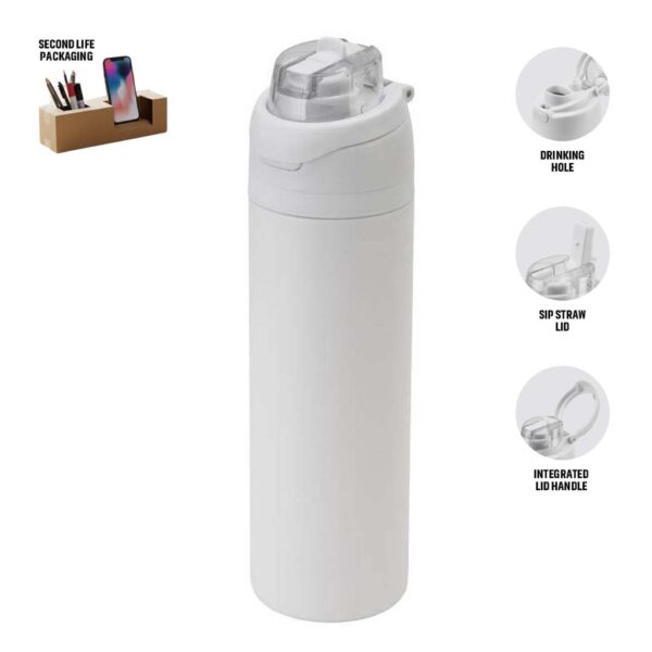 AERO SIP – Hans Larsen Recycled Stainless Steel Bottle with Dual Sip Lid – White