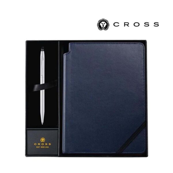 Cross Click™ Chrome Ballpoint Pen with Classic Blue Journal Gift Set