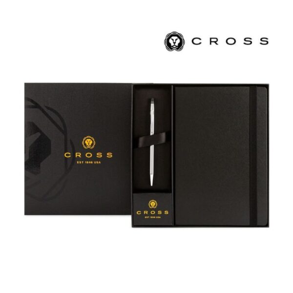 Cross Click™ Chrome Ballpoint Pen & A5 Hardcover Notebook Gift Set – Black