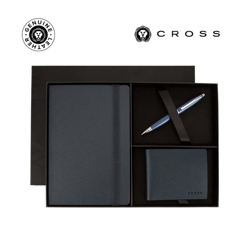 Cross Calais™ Ballpoint Pen with Notebook and Bifold Wallet Gift Set – Blue
