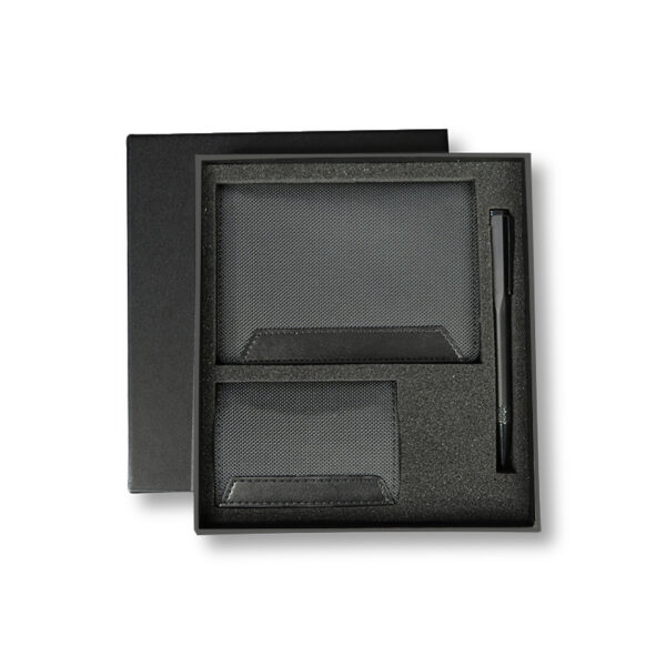 IRTA – Executive Set of Passport Cover, Name Card Holder and Metal Pen – Black