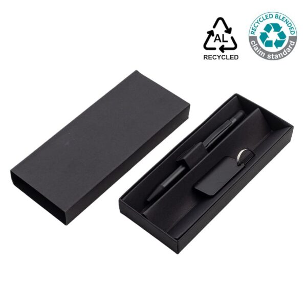 ANGLA – Gift Set of RCS Recycled Aluminium Pen and Keychain – Black