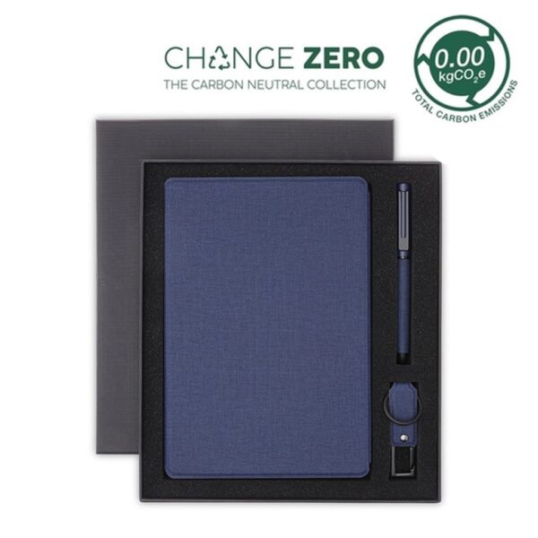 LENZEN – CHANGE ZERO Sustainable Gift Set with Refillable Notebook, Pen & USB Keychain – Navy