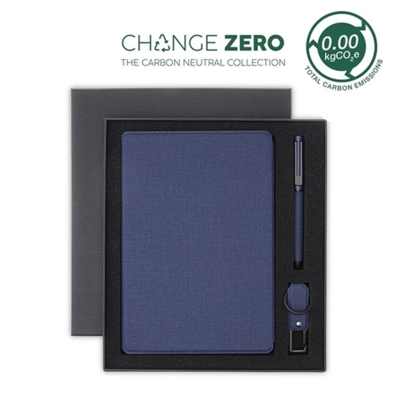 LENZEN – CHANGE ZERO Sustainable Gift Set with Refillable Notebook, Pen & USB Keychain – Navy