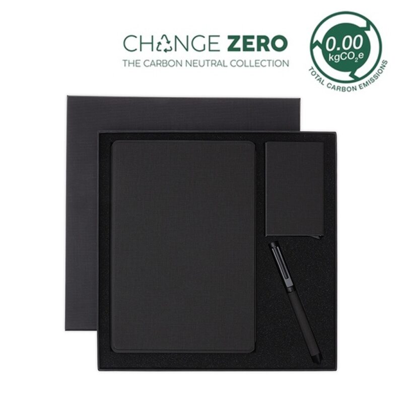 TESSIN – CHANGE ZERO Sustainable Gift Set with Refillable Notebook, Pen & Cardholder – Black
