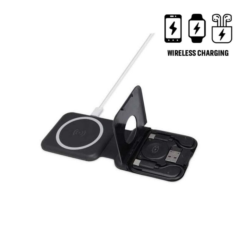 TURIN – @memorii Foldable 2-in-1 Wireless Charger and Multicable Set – Black
