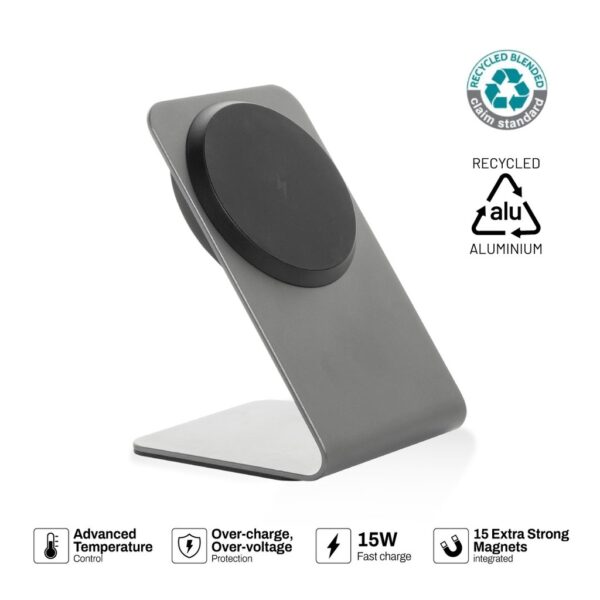 TERRA aluminum 15W magnetic wireless charging phone stand – Grey