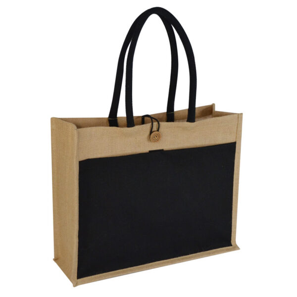 MONCLOVA – Jute Bag with Canvas Pocket – Black