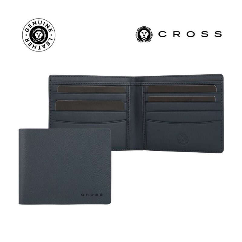 CROSS Saffiano Leather 8CC Slim Bifold Wallet – Navy Blue
