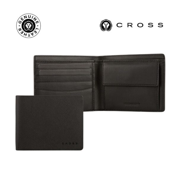 CROSS Saffiano Leather 4CC Bifold Wallet with Coin Pocket – Black