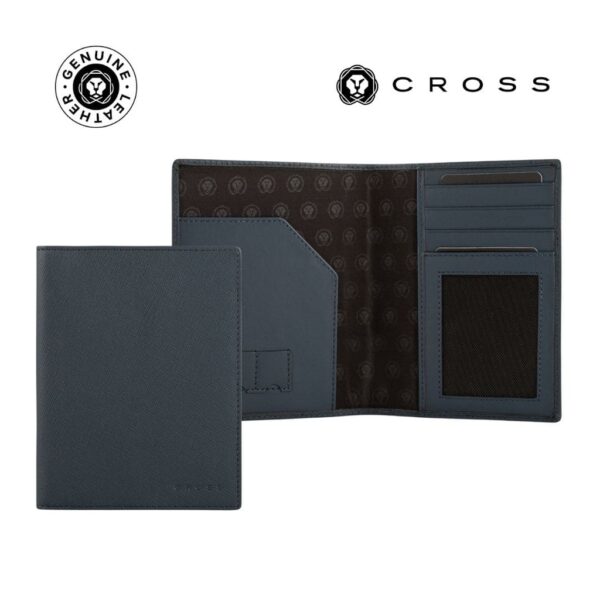 CROSS Saffiano Leather 4CC Passport Cover – Navy Blue