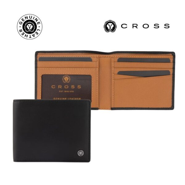 CROSS Soft Grain Leather Two-Tone 8CC Bifold Wallet – Black/Mocha