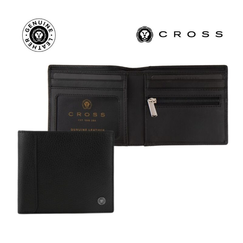 CROSS Pebble Leather 6CC Classic Fold Wallet with 6CC Cardholder – Black