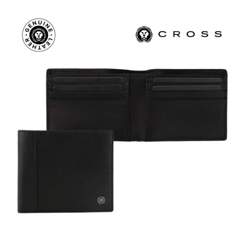 CROSS Pebble Leather 8CC Classic Fold Wallet – Black