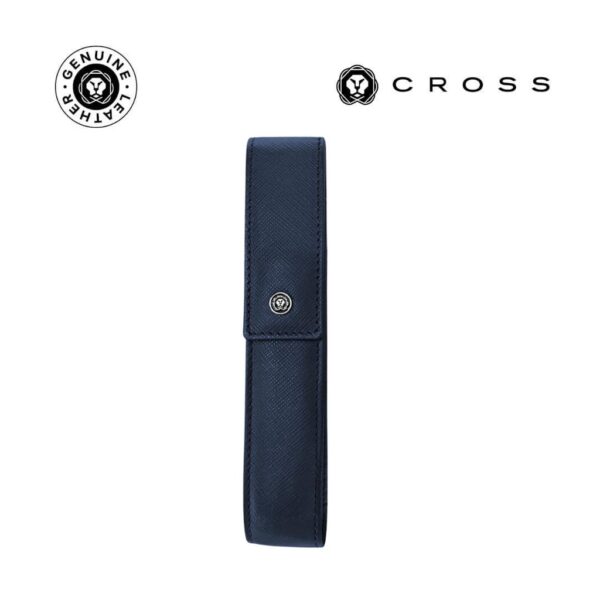 CROSS Leather Single Pen Case with Flap – Navy Blue