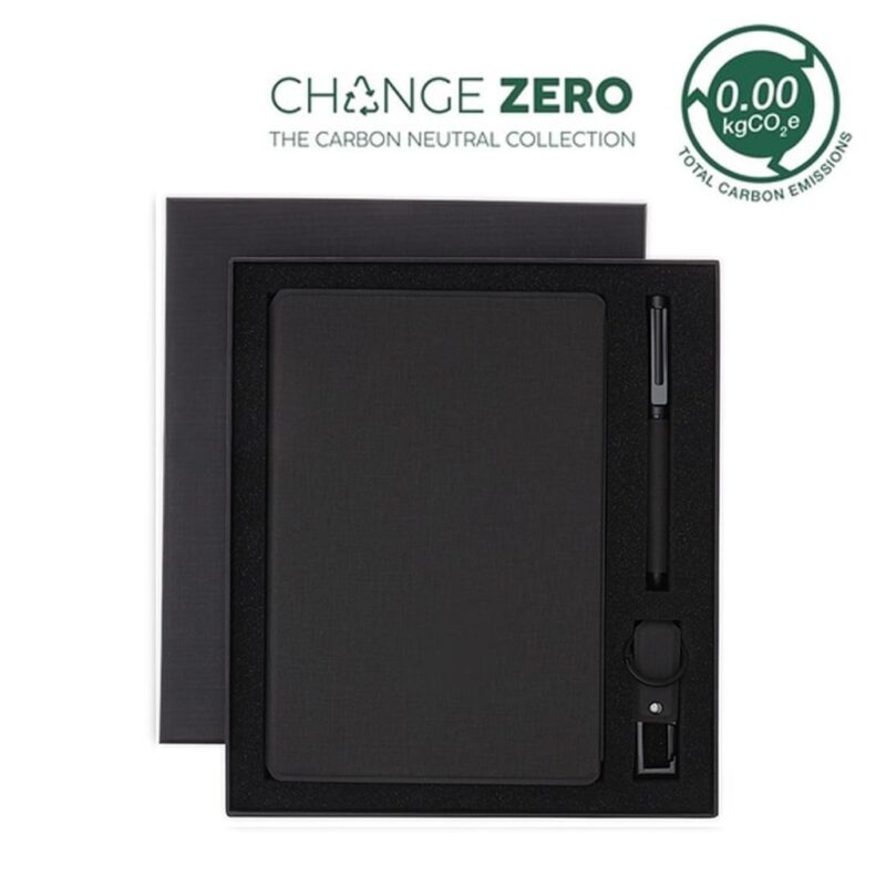LENZEN – CHANGE ZERO Sustainable Gift Set with Refillable Notebook, Pen & USB Keychain – Black