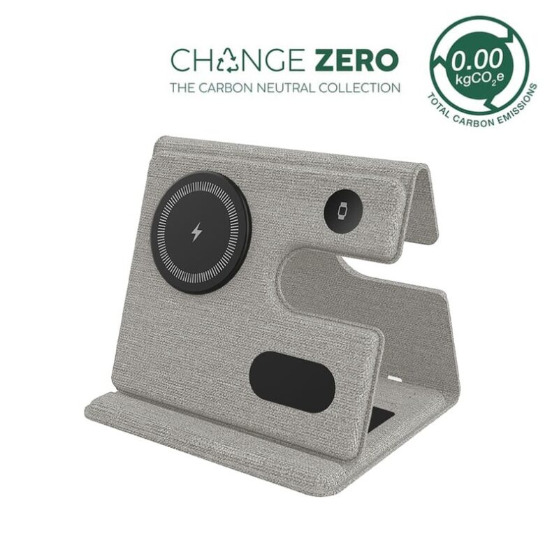PLANA – CHANGE ZERO Recycled 3-in-1 Wireless Charger Station – Grey
