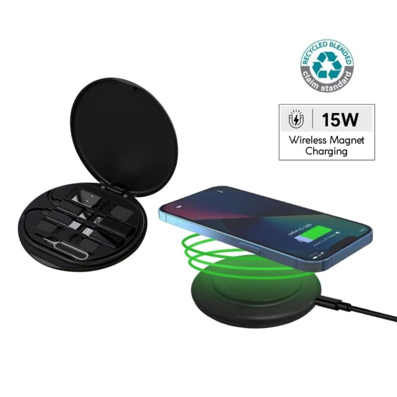 OSLO Mag – @memorii Recycled 15W Magnetic Wireless Charger Multicable Set – Black