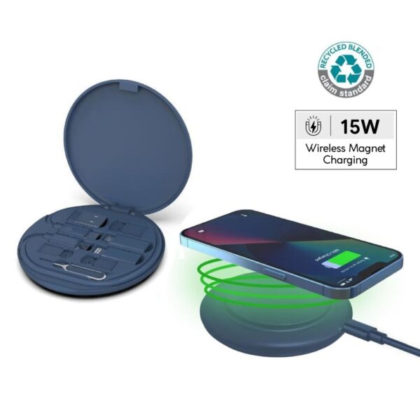 OSLO Mag – @memorii Recycled 15W Magnetic Wireless Charger Multicable Set – Blue