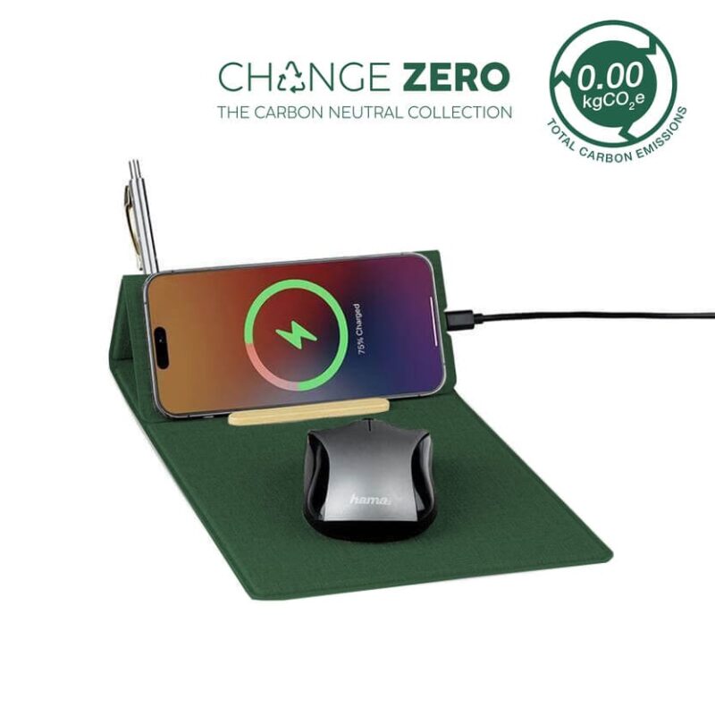 BLACE – CHANGE ZERO Recycled PU 15W Wireless Mousepad & Desk Organizer – Green