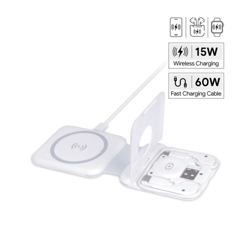 TURIN – @memorii Foldable Wireless Charger and Multicable Set – White