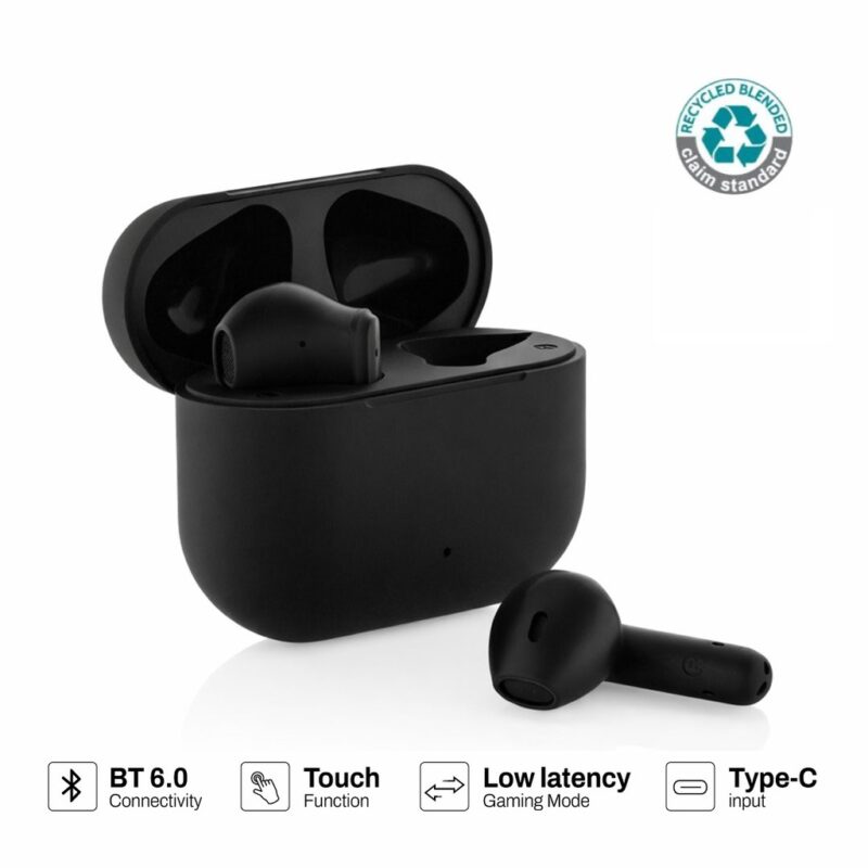 TUNEVO RCS recycled plastic wireless earbuds – Black