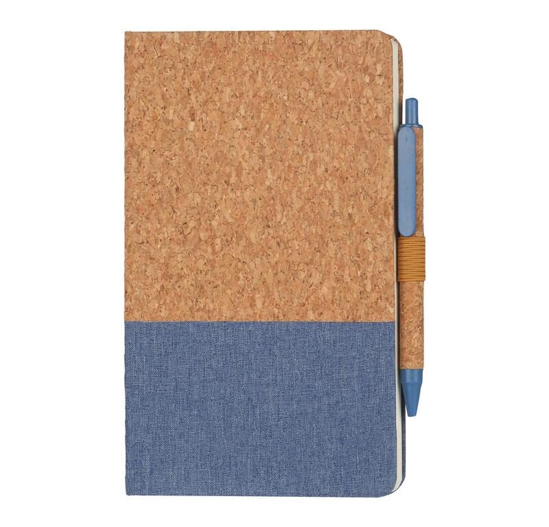 BORSA – eco-neutral A5 Cork Fabric Hard Cover Notebook and Pen Set – Blue
