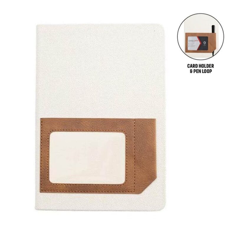 ADANA – Santhome Recycled Canvas A5 Hard Cover Notebook with PU Pocket – Beige