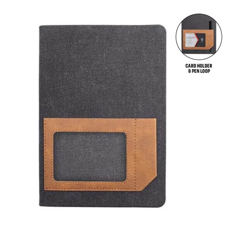 ADANA – Santhome Recycled Canvas A5 Hard Cover Notebook with PU Pocket – Black