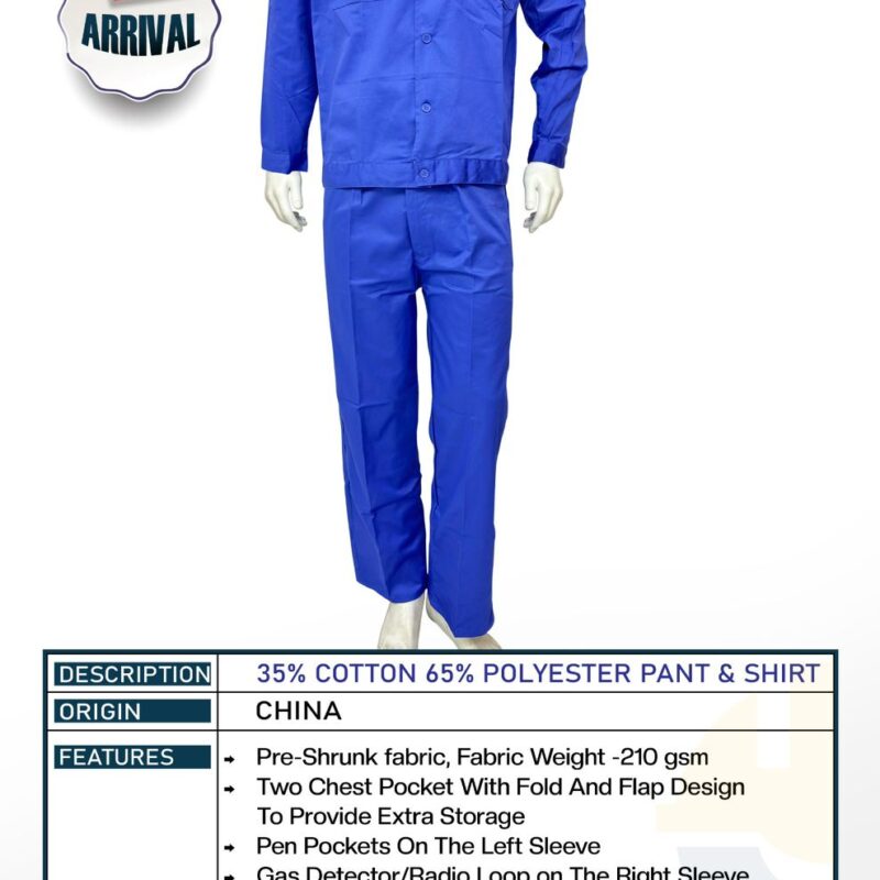GARIOX 35% COTTON 65% PLYSTER PANT & SHIRT PETRO BLUE