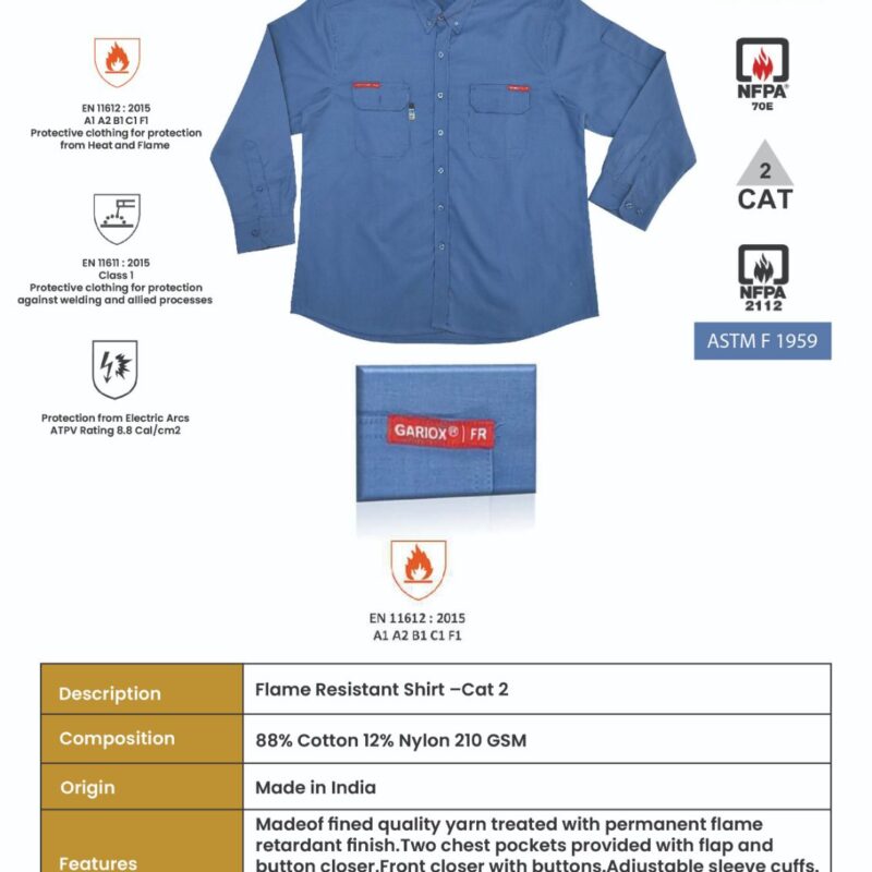 GARIOX FLAME RESISTANT SHIRT SKY BLUE CAT2 -8 CAL