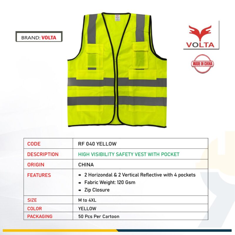 VOLTA SAFETY VEST WITH 4 POCKET-RF 040 YELLOW