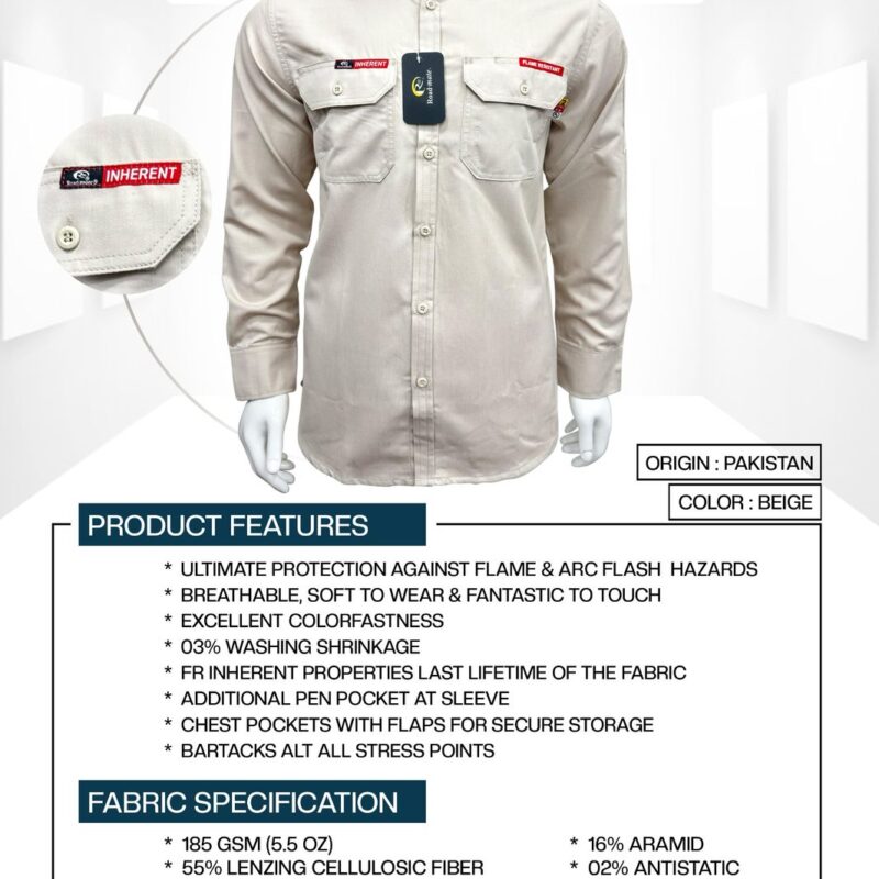 ROAD MATE FR INHERENT FABRIC SHIRT BEIGE CAT 2-8 CAL UL LISTED