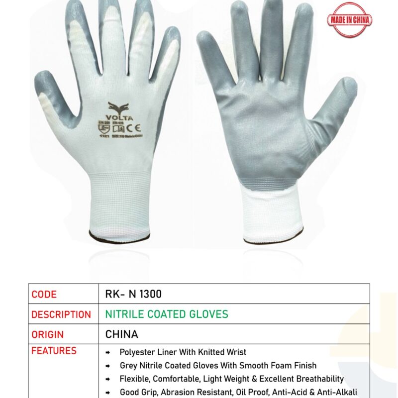 VOLTA NITRILE COATED GLOVES WHITE/GRAY RK-N 1300