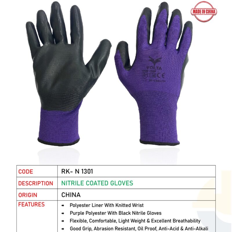 VOLTA NITRILE COATED GLOVES PURPLE/BLACK RK-N 1301