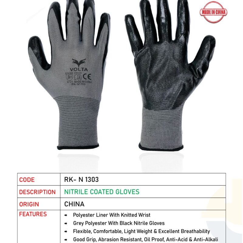 VOLTA NITRILE COATED GLOVES GRAY/BLACK RK-N 1303
