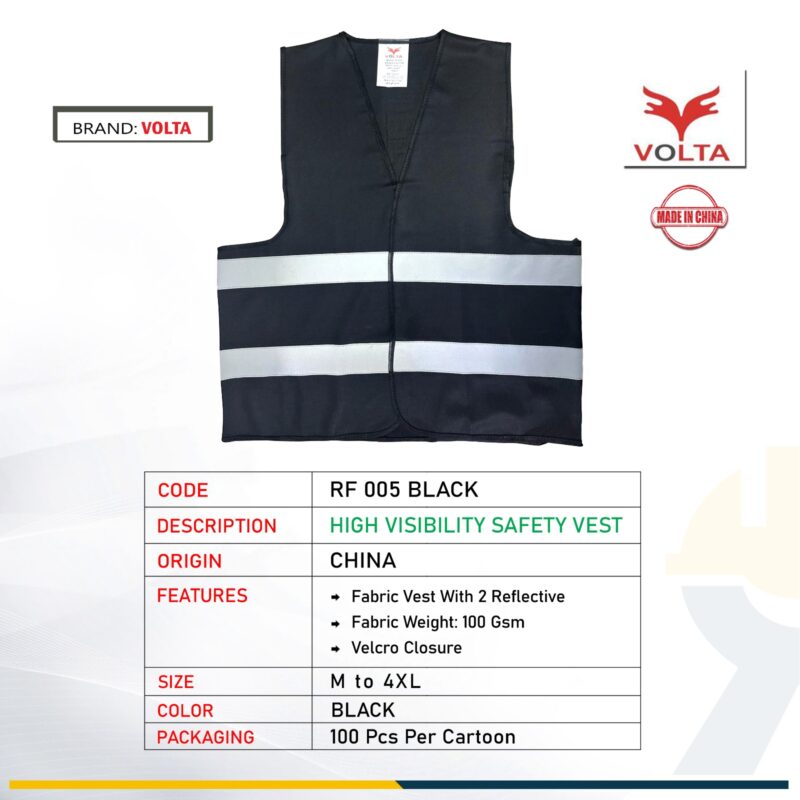 VOLTA SAFETY VEST 100 GSM RF 005 BLACK