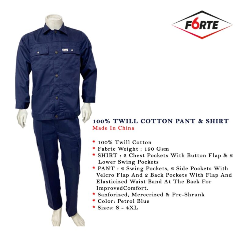 FORTE 100% TWILL COTTON PANT & SHIRT NAVY BLUE
