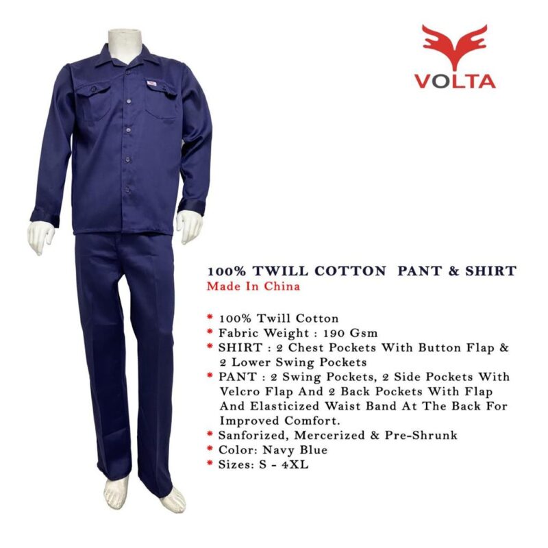 VOLTA 100% TWILL COTTON PANT & SHIRT NAVY BLUE