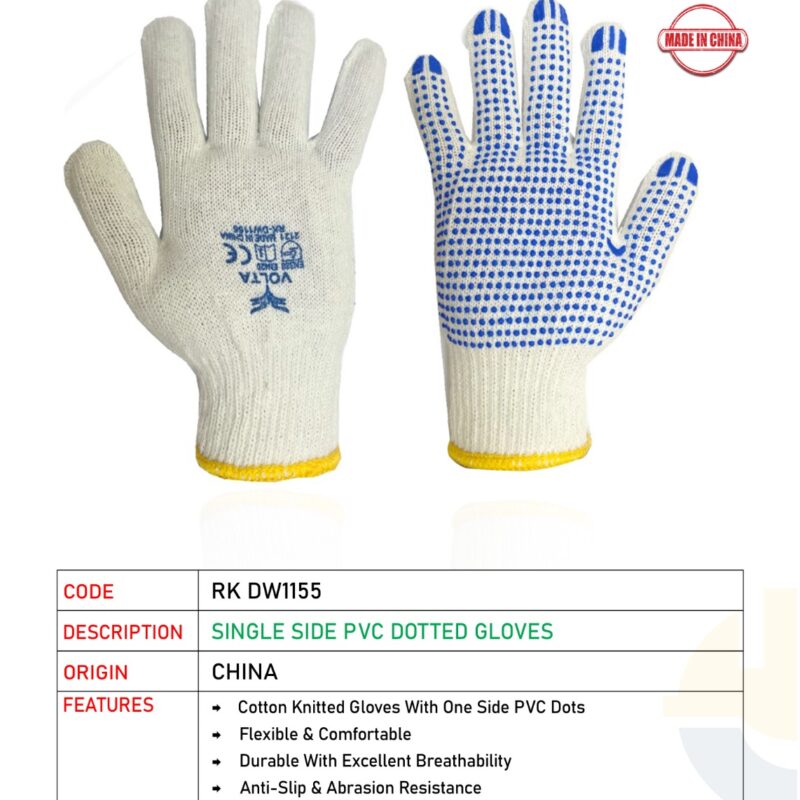 VOLTA SINGLE SIDE PVC DOTTED GLOVES WHITE-RK DW1155