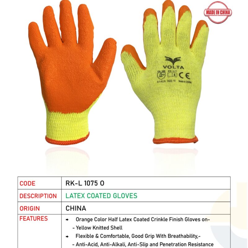 VOLTA CRINKLE LATEX COATED GLOVES ORANGE RK-L 1075 O